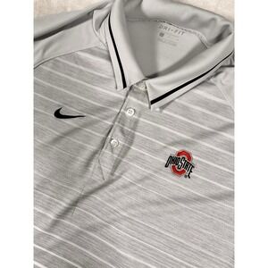Ohio State Buckeyes Polo Shirt Mens Gray Nike Dri Fit Performance Golf Stripe‎